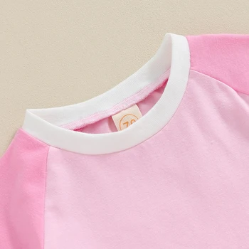 Jaundzimušais Baby Girl Vasaras Apģērbs ar Īsām Piedurknēm Krāsa Bloķēt T Krekls Elastīga Vidukļa Bikses Komplekts 2gab Meiteņu Tērpiem