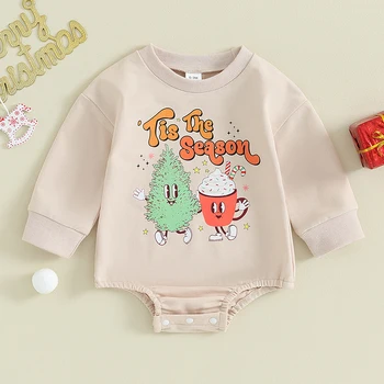 Jaundzimušā bērna Baby Meitene Zēns Ziemassvētku Apģērbs Santa Baby Izšuvumi Romper Lielgabarīta sporta Krekls 0-18M